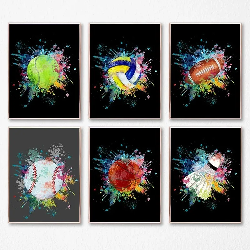 2026 Volleyball Tennis Badminton Football Baseball Bowling Colorfull Sport Poster Canvas Painting Wall Art  Room Home Decor