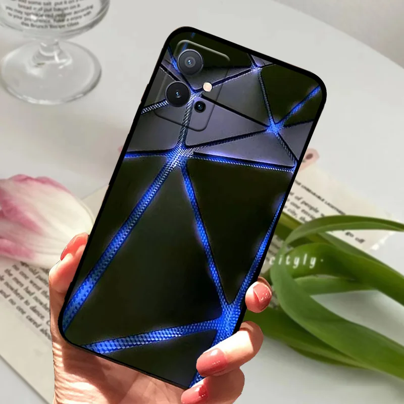 For Vivo Y75 5G Case V2142 Shockproof Silicone TPU Phone Cover For VIVO Y75 4G Coque Y75s Matte Black Geometric Design Fundas