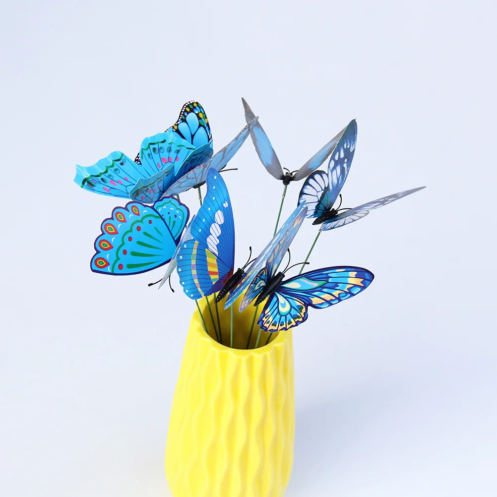 

24pcs Artificial Butterfly Stakes Waterproof Pvc Plant Decor For Garden Outdoor Indoor Simulation Insect Ornament Blue
