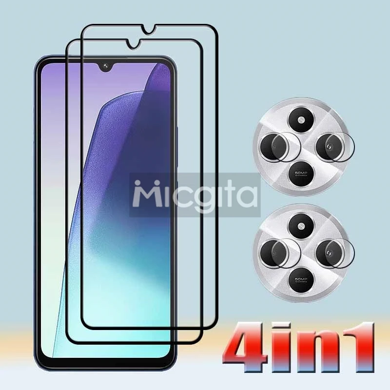 2+2 For Redmi 14C Tempered Glass 9H Full Cover Screen Protector Shockpoof Anti-Scratch and Soft Fiber lens film