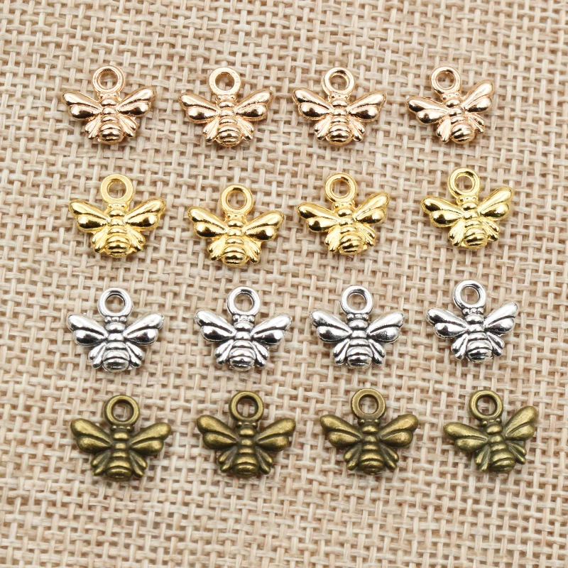 30pcs 10x11mm Charms bee Tibetan Silver Plated Bronze Gold Pendants Antique Jewelry Making DIY Handmade Craft