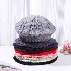 Gorro de artista francés acanalado Vintage, cálido, de invierno, de punto, boina