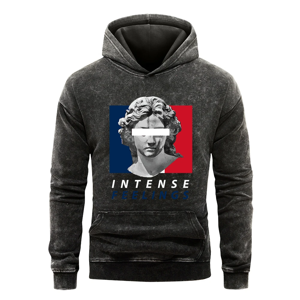 Intense Feelings Sculpture Printed Washed Streetwear Y2K Male Cotton Hoody Oversized Hoodies Distressed Hip Hop Pullover Men