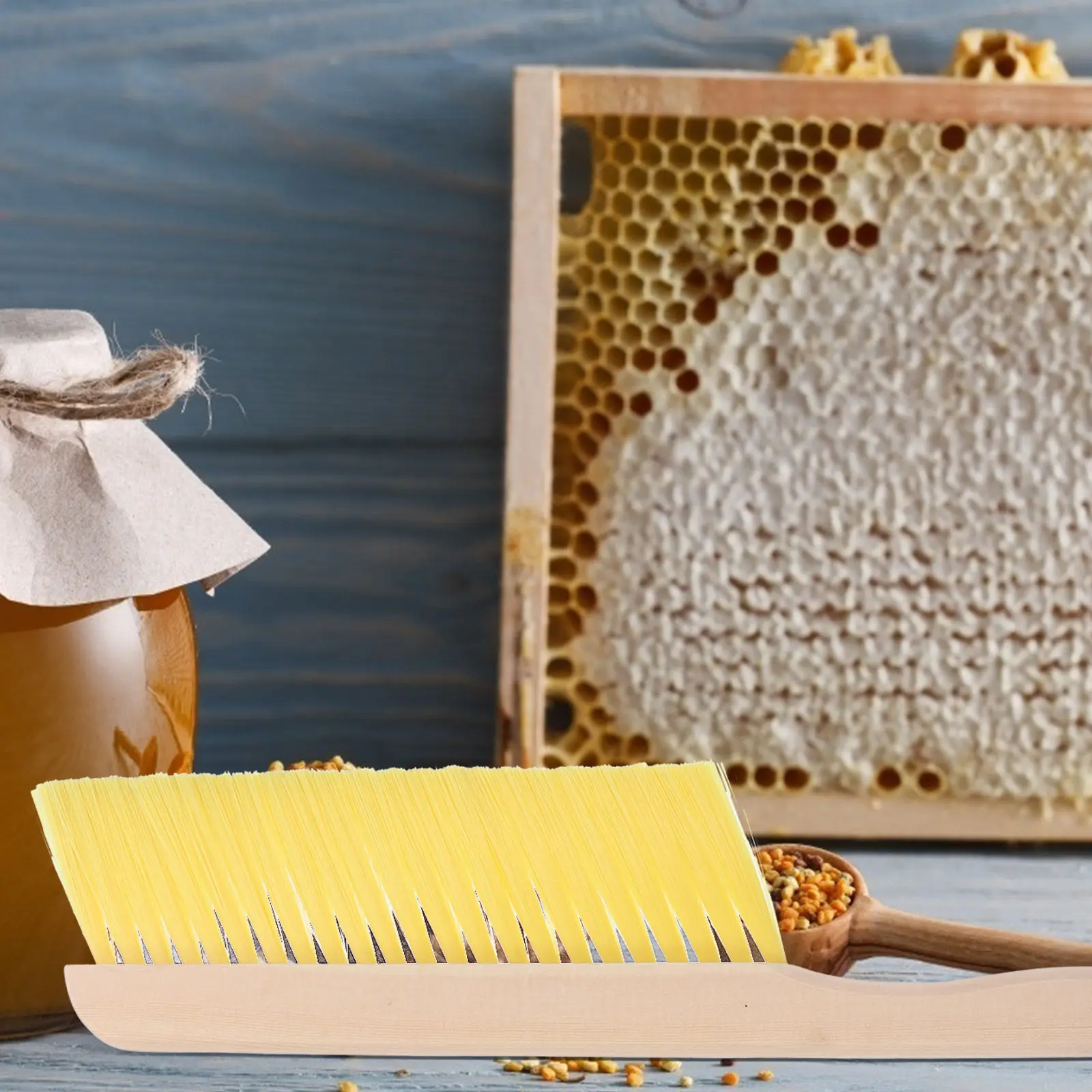 Beekeeping Bee Brush Soft Plastic Bristles Wood Handle Honeycomb Cleaning Tool with Hanging Hole