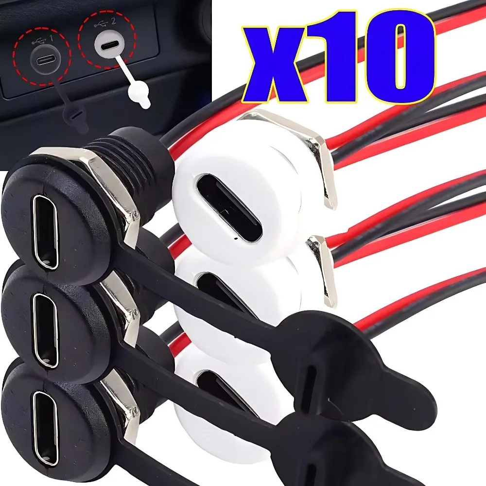 Conector USB Tipo C a prueba de agua con placa de bloqueo de tuerca, puerto hembra TPC de alta corriente para carga rápida, 10/1 piezas