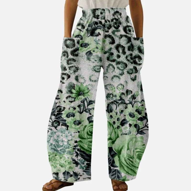 

Ladies Hawaiian Casual Pants Retro Bud Color Floral Retro Loose Wide Leg Harem Pants Y2K outfits for women