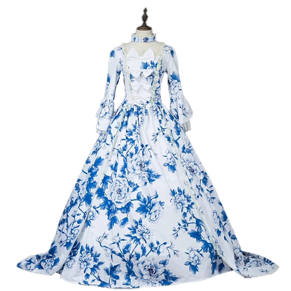 Women's Blue Floral  Rococo Victorian Maria Antonietta  Dress Renaissance Party  Ball Gown image 4