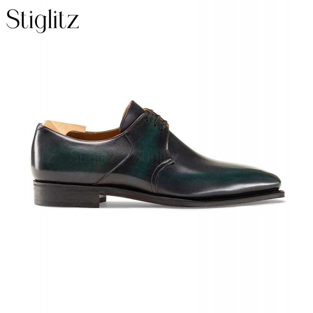 Elegance Calf Leather Three-Eyelet Derby Shoes Brown Piping Handmade Leather Shoes Midori Patina Haute Couture Men's Dress Shoes