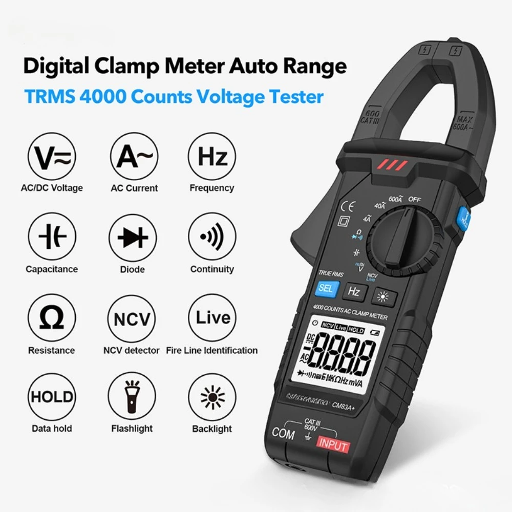 Digital Clamp Meter Multimeter 83A+, Multifunctional High Precision Clamp Ammeter for Electricians