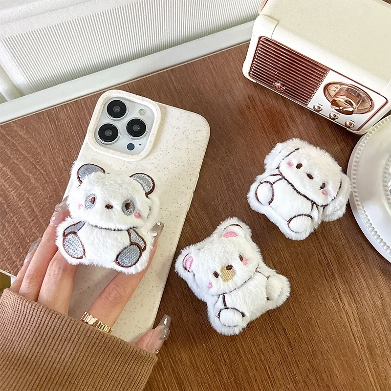 Korean Plush Rabbit Doll Phone Holder Smart Tok GripTok Socket Furry Puppy Bear Panda Universal Phone Bracket for iPhone Samsung