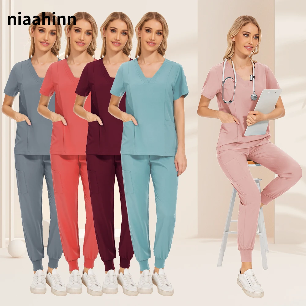 Casual Short Sleeve Jogger Suits Hospital Medical Uniforms Doctor Nurse Accessories Women Dental Pharmacy Workwear Lab Tops Pant