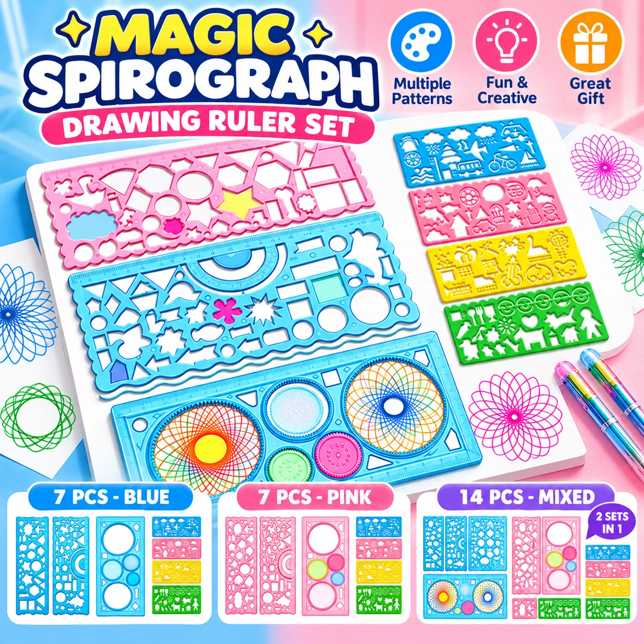 1/2 Sets Spirograph Drawing Ruler Set Geometric Stencil Templates Flower Pattern Art Drawing Tools For Kids Students School DIY