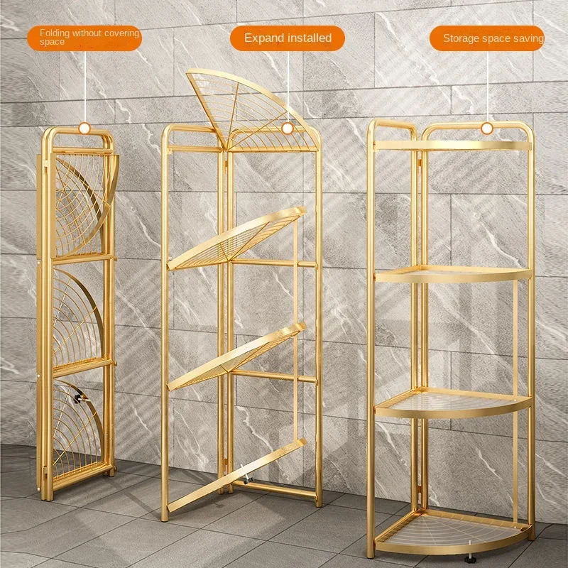 Installation-Free Folding Bathroom Organizer Storage Rack Shelf 4 Tier Floor Bathroom Racks Modern Indoor Storage