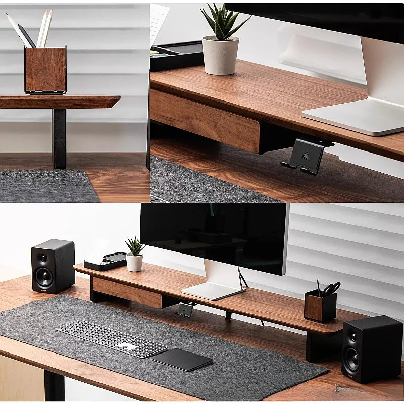 Under Desk Drawer Solid Walnut Soft Close Sliding Storage Tray Organizer for Office