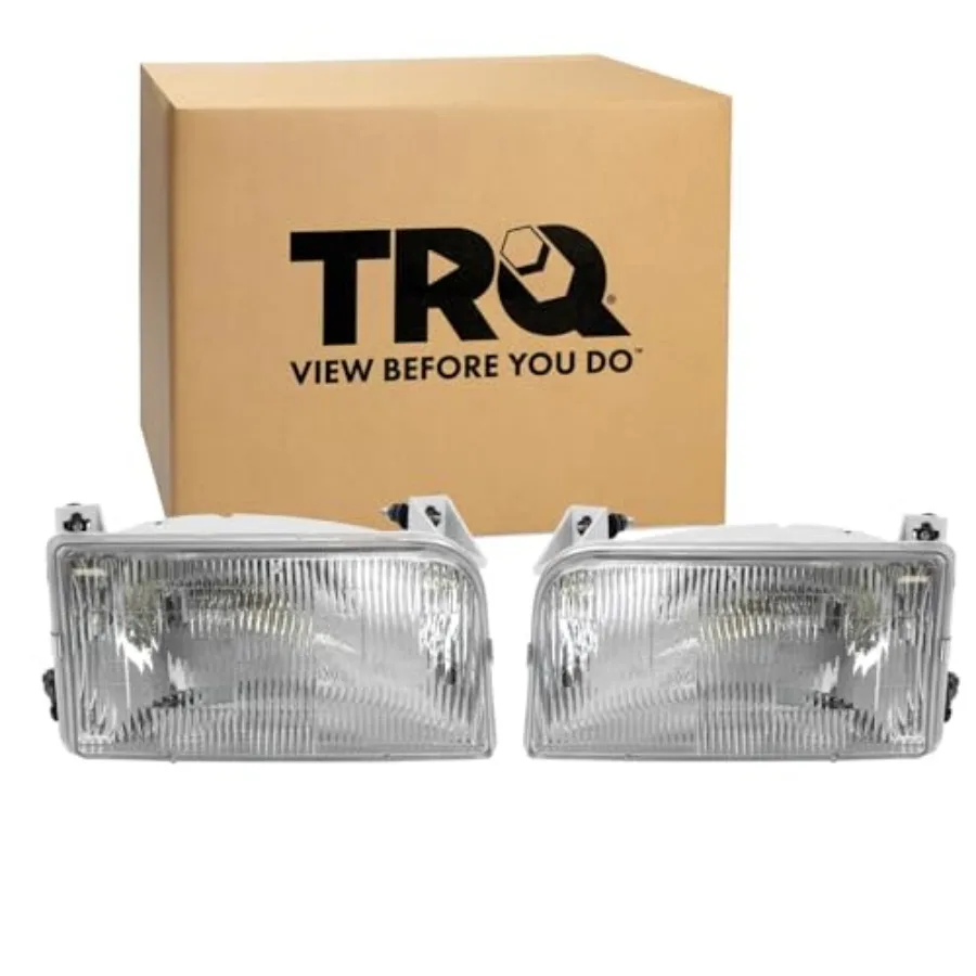 

Driver and Passenger Side Headlight Assembly Set Chrome Housing Compatible with 92-96 Ford Bronco 92-97 Ford F-150 92-96 Ford F