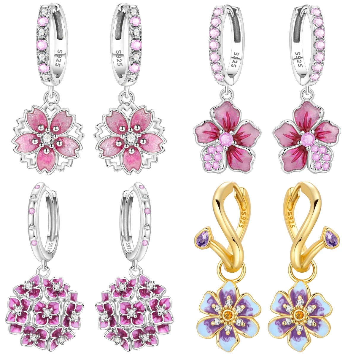 Orstarry Ohrringe aus 925er-Sterlingsilber, rosa Kirschblüten-Blumen-Ohrringe, origineller Schmuck, Tropfen-Ohrringe, Schmuck, Party, Jahrestag, Geschenke