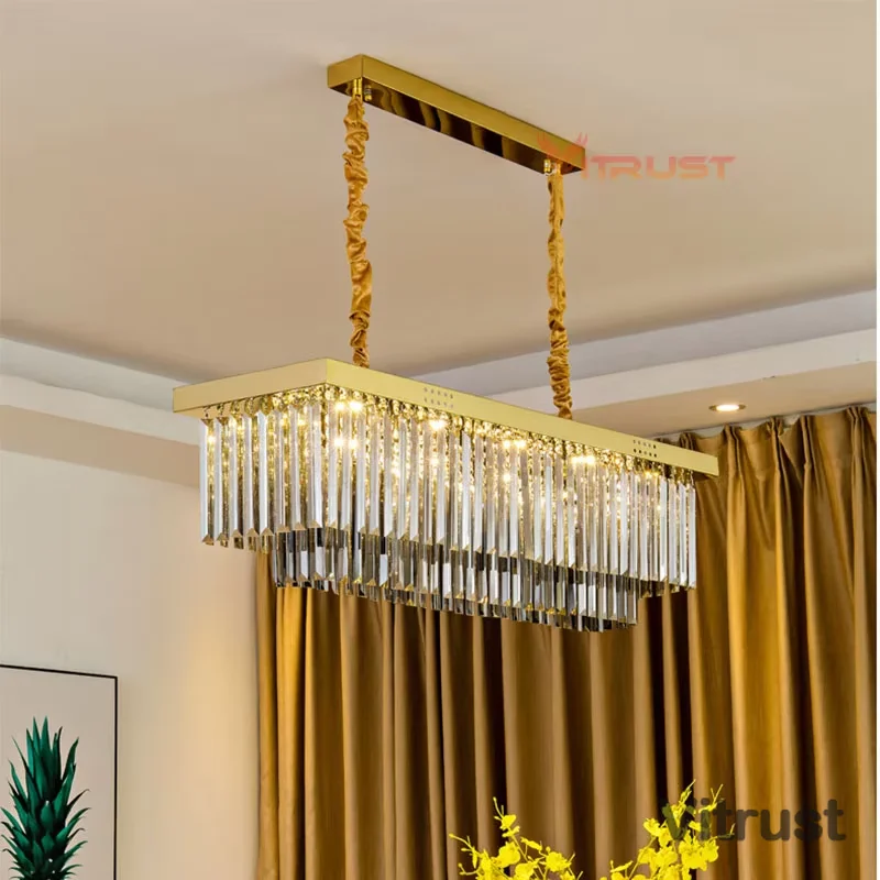 Modern Gold Crystal Chandeliers Lamp Led Smokey K9 Cristal Hanging Lighting Fixture Living Room Dining Hotel Restaurant Mall