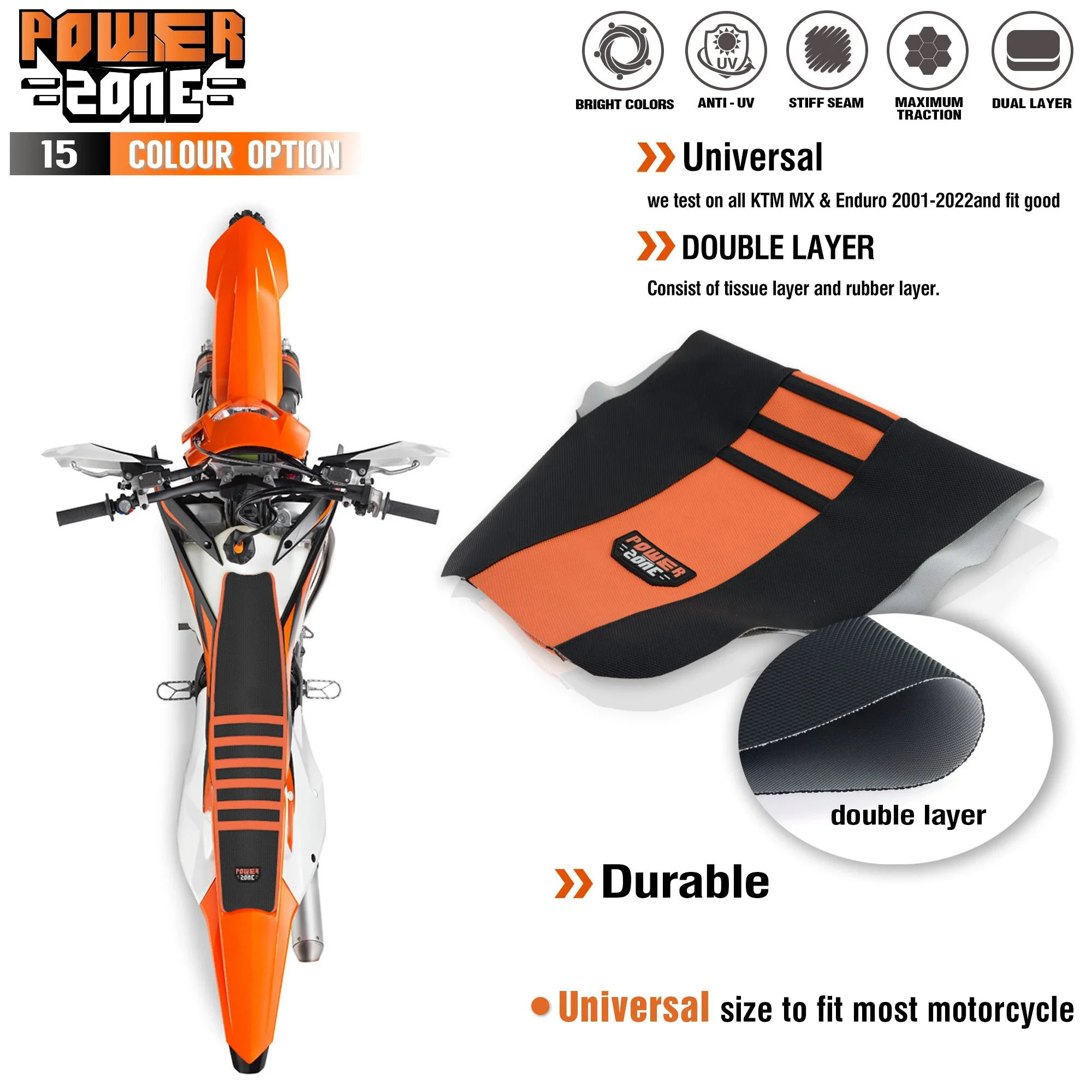 Powerzone Rib Ribbed Gripper Seat Cover in Waterproof Set Protection Antislip Upset Apply to For SXF EXC KXF CRF YZF WR TC TE 02