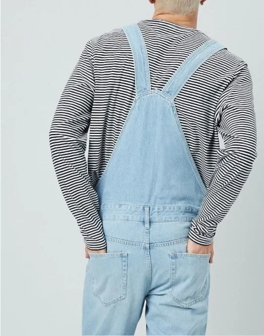 Overalls Ankle Length Jumpsuits One Piece Solid Men Denim Washed Spliced Rompers Straight Jeans Pockets Casual Mid Waist