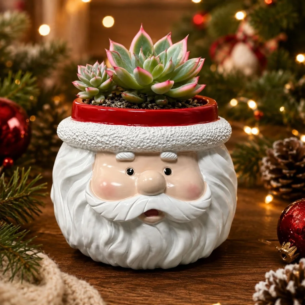 Christmas Santa Flowerpot Bonsai Potted Green Plants Container for Home Yard Garden Balcony Decor Resin Crafts Xmas Ornament