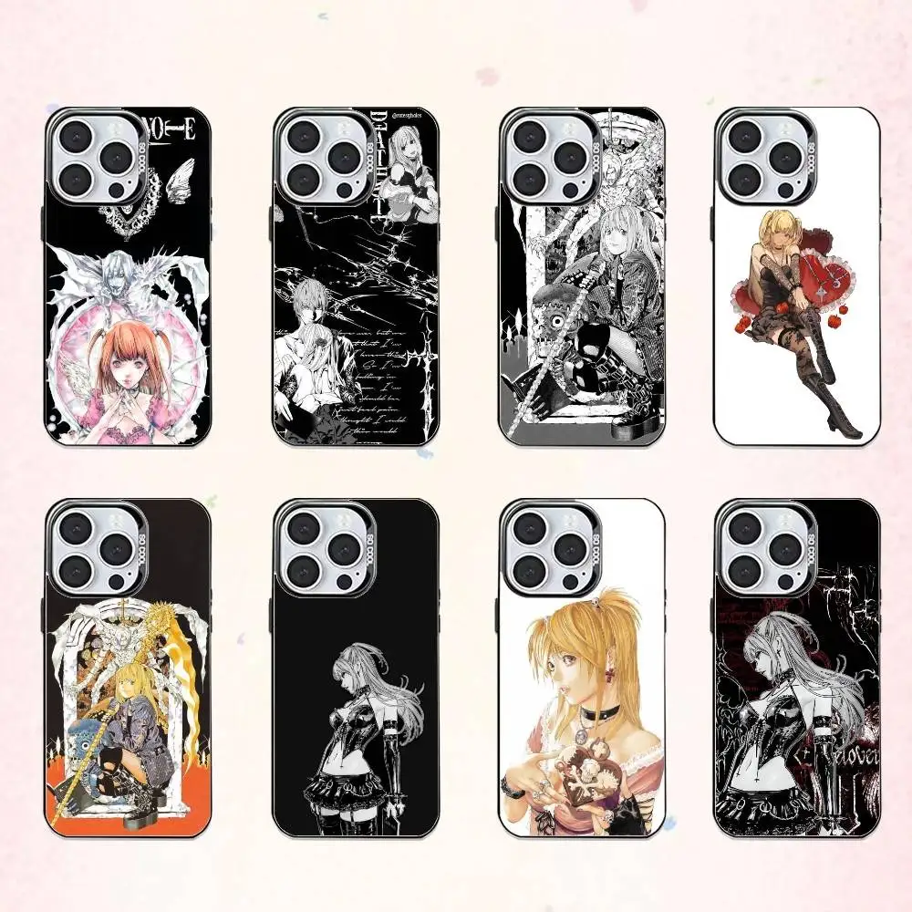 

Misa anime D-Death N-Note Phone Case For iPhone17,16,15,14,13,12,11 Plus,Pro Max Colored Silver Plated Inside Cover