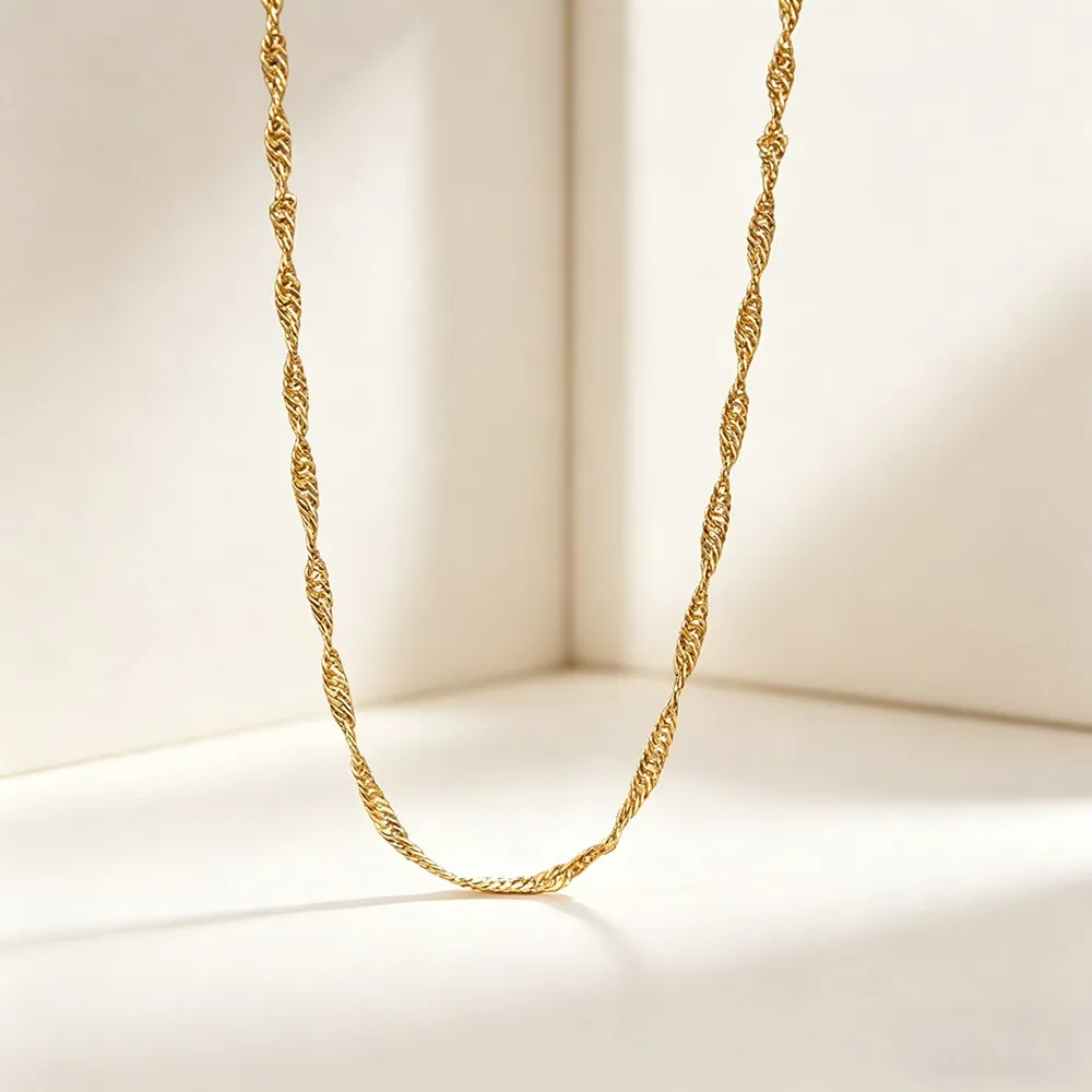 Stainless Steel Water Wave Chain Necklaces For Women Mother Day Girlfriend Christmas Birthday Wedding Fashion Choice Jewelry