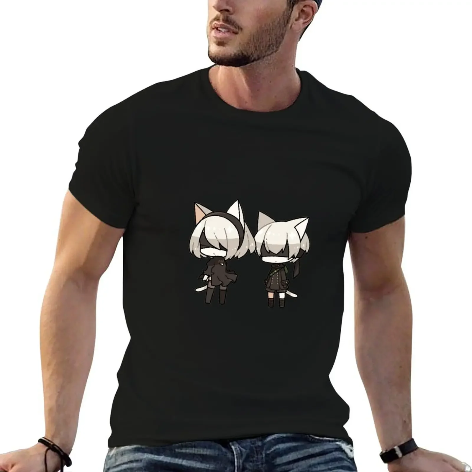 

2b and 9s chibi cats T-Shirt shirts graphic sweat topping quick drying Men's t-shirts