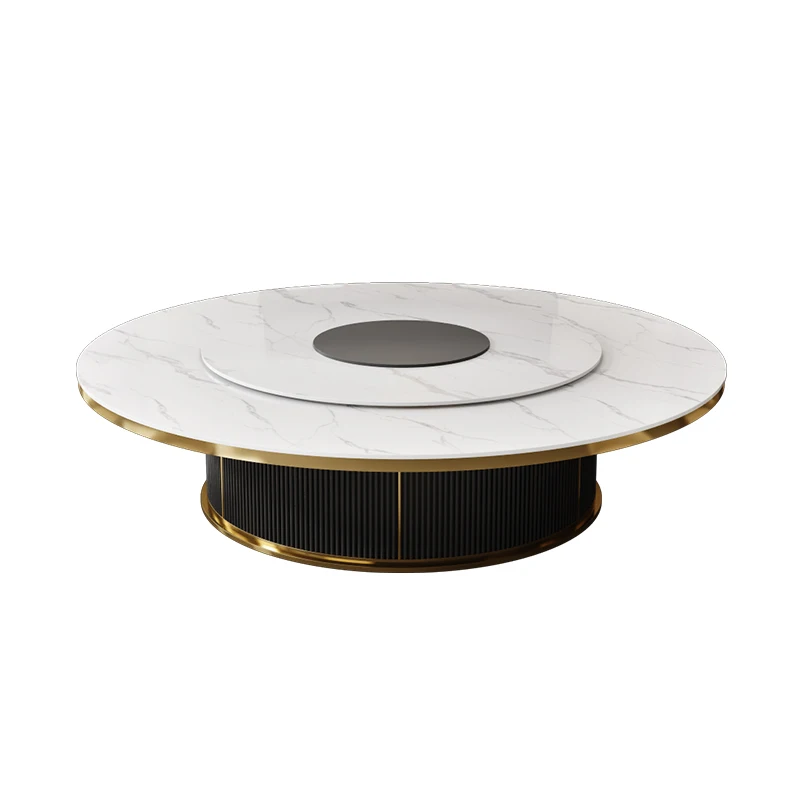 

Hotel, electric, dining table, large round table, walnut color, slate, turntable, restaurant, private room