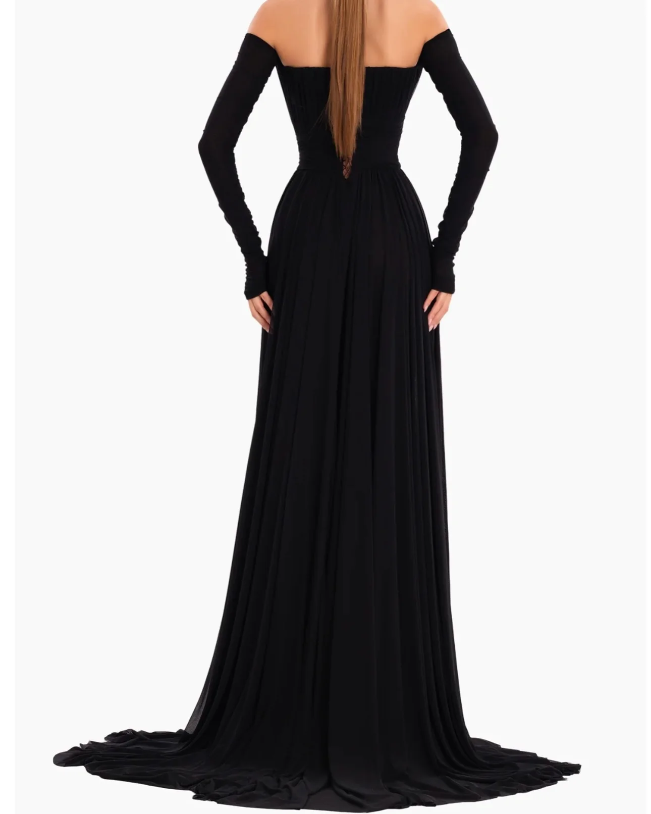 

Customized Classic Boat Neck Off the Shoulder Sequined Evening Dress Temperament Jersey Long Sleeves Black Vestido De Festa