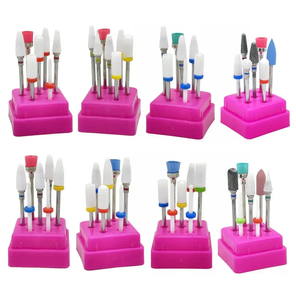 7 szt. Frezy do zestawu do Manicure ceramiczne wiertła do paznokci do wiertarki elektrycznej maszyna do Manicure Pedicure kukurydza korund