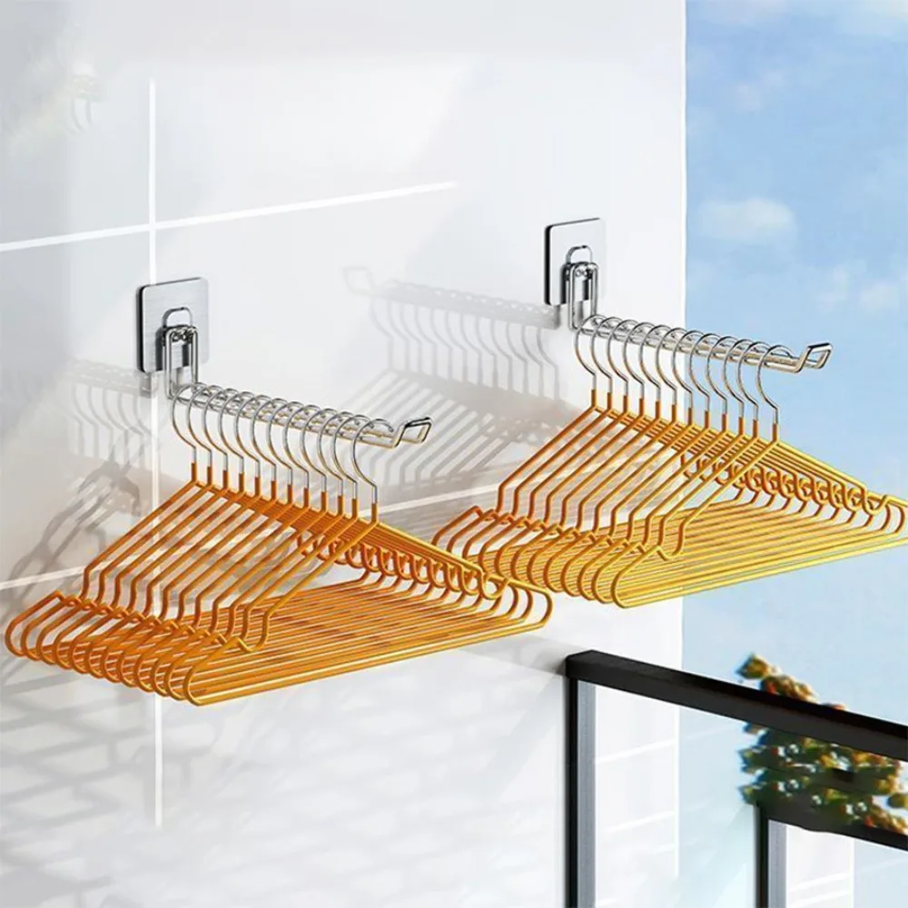 Versatile Wall-mounted Hanger Storage Space-saving Foldable Clothes Hanger Rack Windproof Anti-slip Organizer