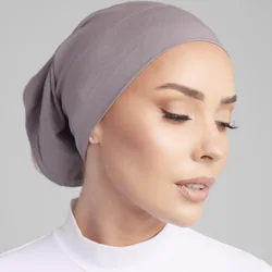 2024 Soft Solid Color Inner Hijab Caps Muslim Stretch Turban Cap Muslim Ramadan Islam Hijab Cap Scarf For Muslim Women Headscarf