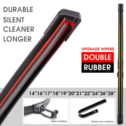 Car Windshield Wiper Blades Universal Soft Double Layer Rubber Frameless Bracketless Car Wipers 14" 16" 19" 20" 21" 22" 24"26"