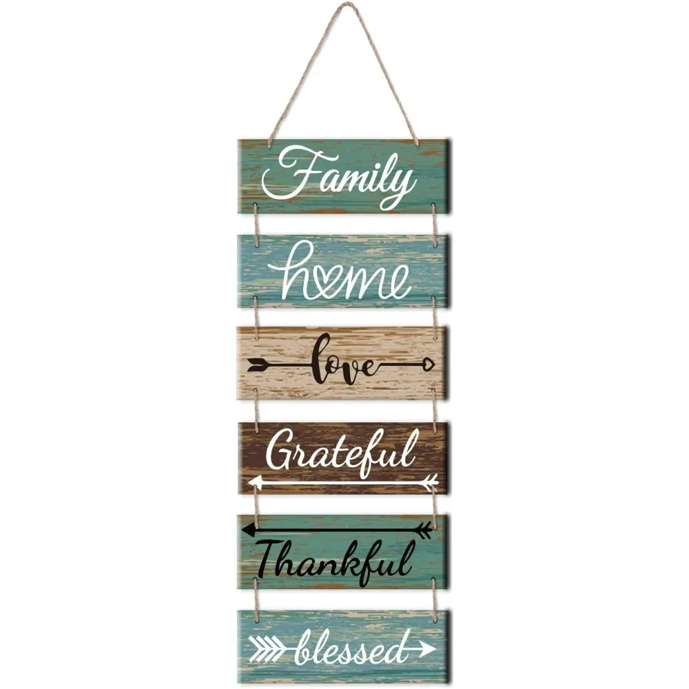 1 Set Family Home Love Grateful Thankful Blessed Wooden Hanging Sign Decorative Plaque Rustic Wall-Mounted Slatted Sign Wall Art