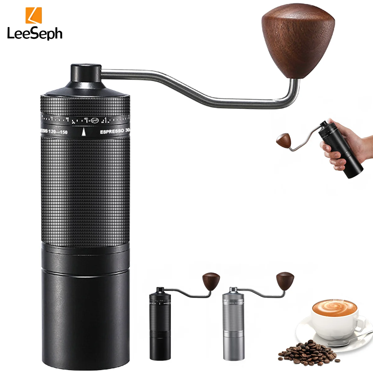 Leeseph Manual Coffee Grinder, Portable Coffee Bean Grinder with Stainless Steel  Sharp Heptagonal Mill Core and Walnut Handle