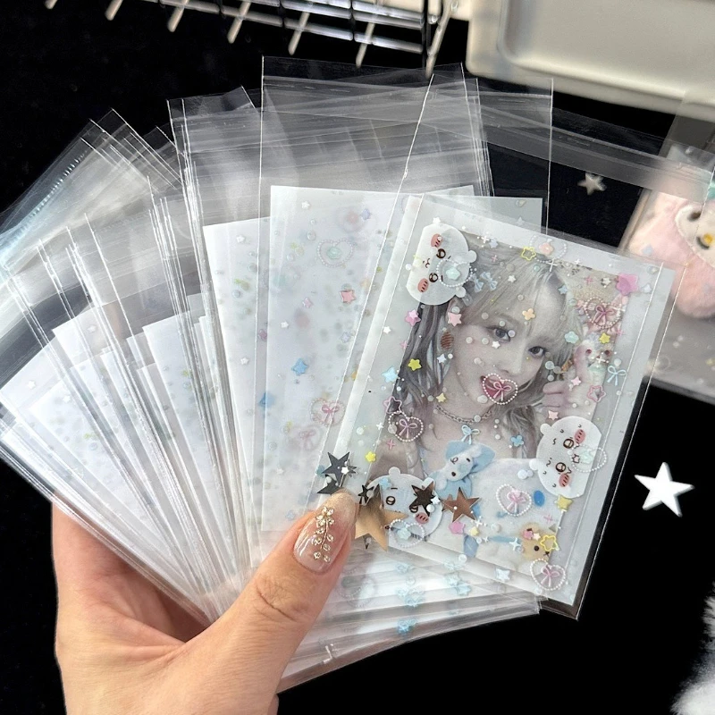50pcs/set Heart Element Clear OPP Self-Adhesive Bag Candy Kawaii Packaging Pouch for Photocard Gift Small Sticker Treat Bag