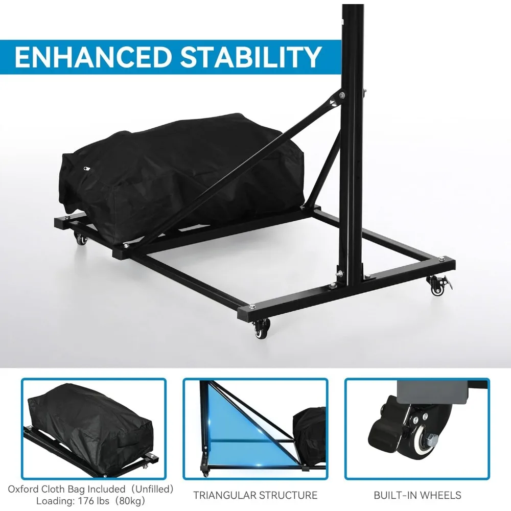Cesta de basquete portátil ajustável ao ar livre de 10 pés com base de ferro e 4 rodas para fácil mobilidade, adequada para 4,5 a 10 pés de altura