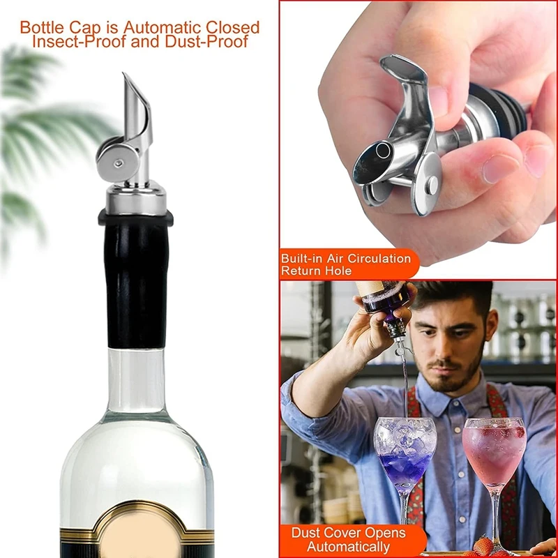 12PCS Stainless Steel Liquor Bottle Pourers, Auto Flip Olive Oil Spou Alcohol For About 3/4Inch Bottle Mouth Silver Reusable