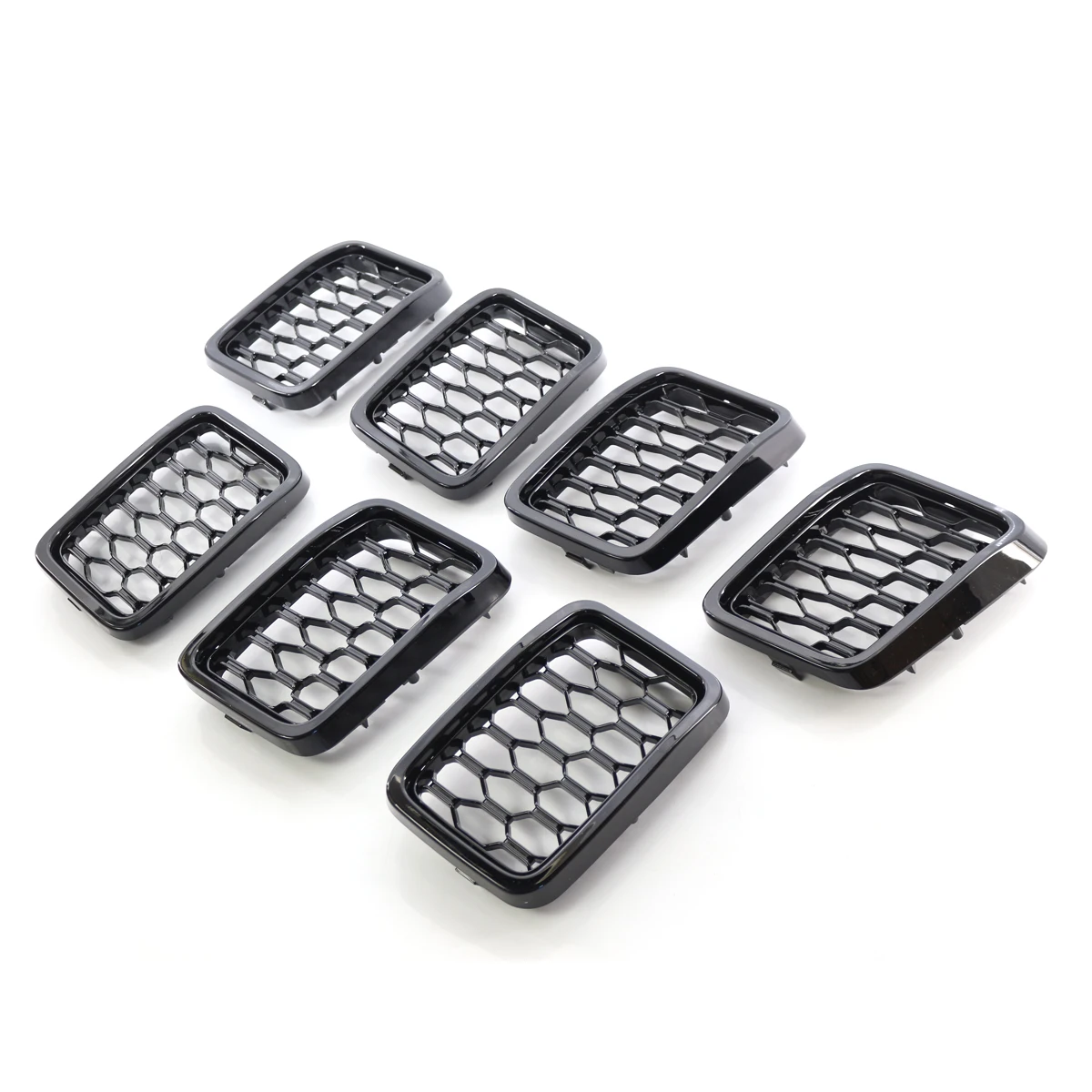 

7PCS/Set For Jeep Grand Cherokee 2017-2021 Car Front Bumper Central Grill Cover Trim Replacement Mesh Honeycomb Racing Grilles