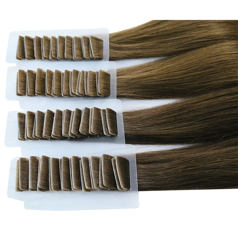 Cinta de PU recta en extensiones de cabello humano, trama de piel Natural, cinta adhesiva Invisible, cabello virgen brasileño, extensión de cabello