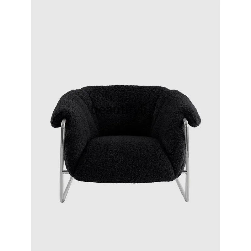 

2 yj15 Mid-Ancient Bauhaus Single-Seat Sofa Chair Living Room Lazy Sofa Lamb Wool Designer Leisure Chair
