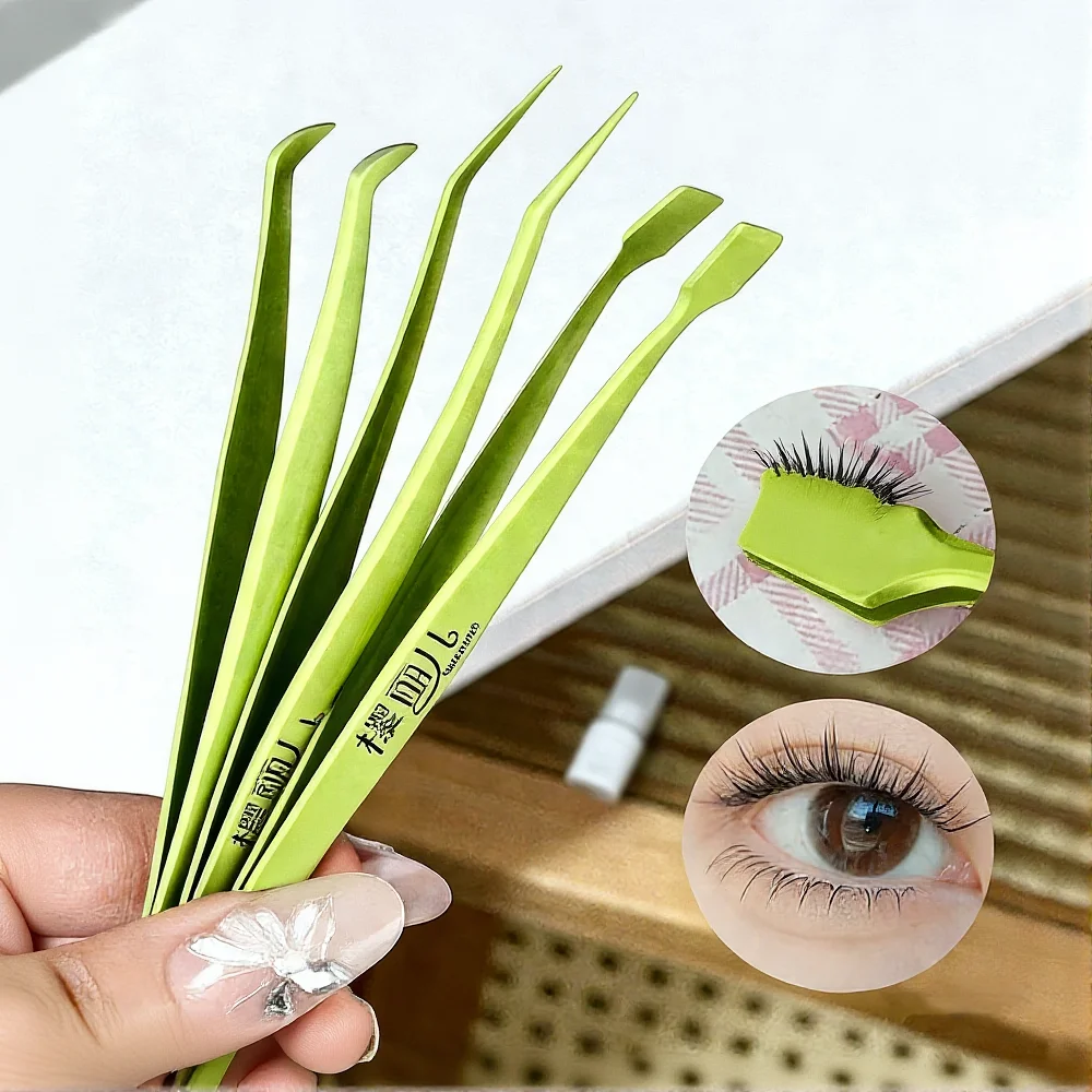 Kosmetische Clips Superharte Edelstahlpinzette Gepfropfte Wimpernpinzette Grüne Pinzette für falsche Wimpern für den Schönheitssalon