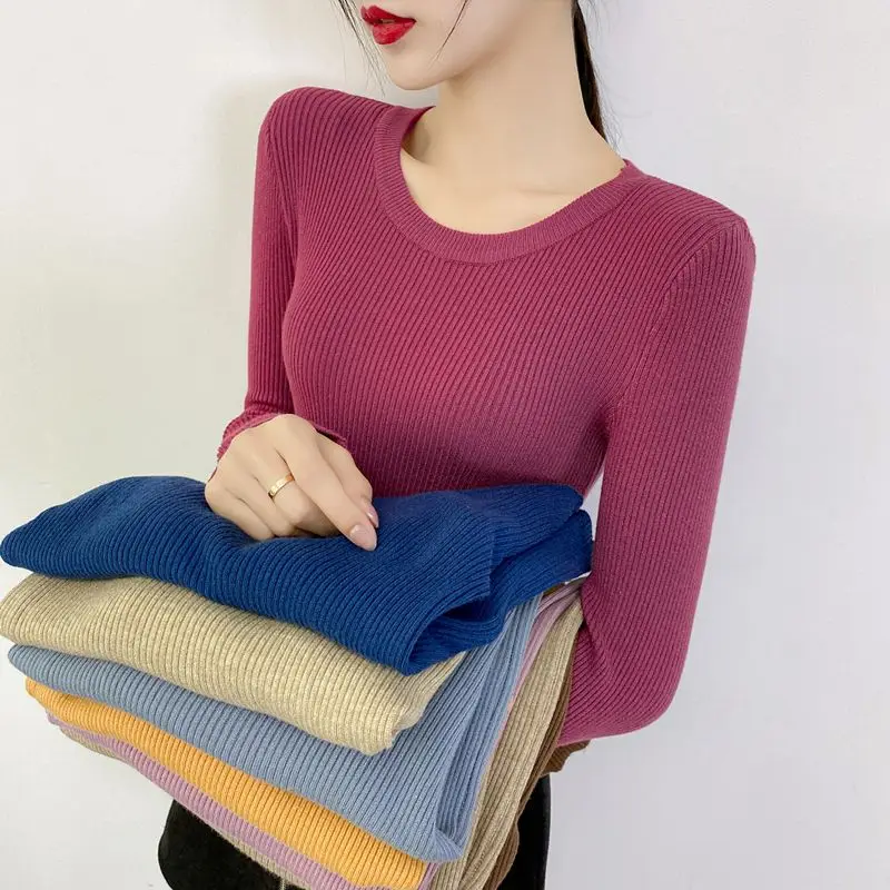 

Winter Women Sweaters Solid Knitted Tops Basic Pullover Korean Version Sweaters Long Sleeve Versatile Thermal Underwear Clothes