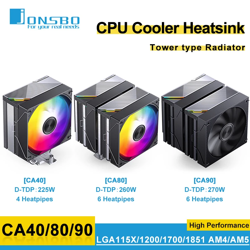 

JONSBO CA40/CA80/CA90 Процессор с воздушным охлаждением, 4-тепловая трубка, тихий радиатор, высокопроизводительный радиатор LGA1700 1200, 115X 1851 AM4 AM5