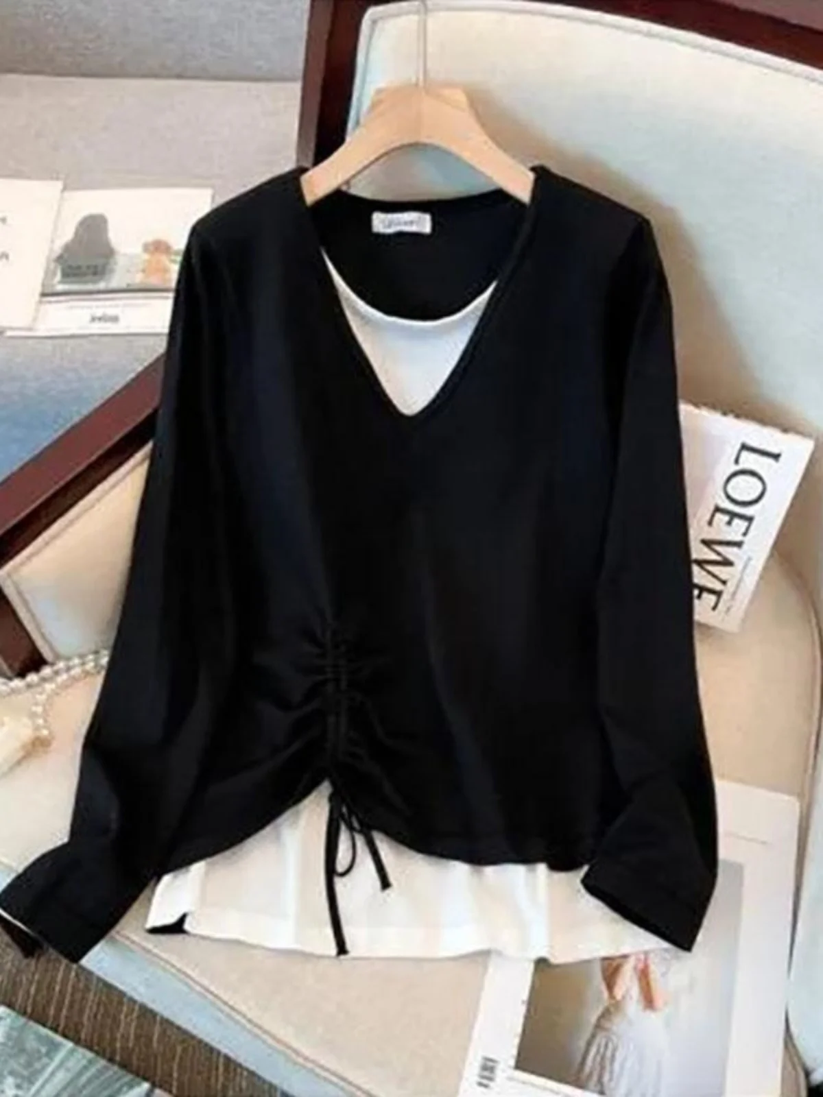 เสื้อยืดทรงหลวมสไตล์เกาหลีสำหรับผู้หญิงไซส์ใหญ่ ช่วยพรางหน้าท้อง สายเดี่ยว ผ้าบางเบา เหมาะสำหรับฤดูใบไม้ผลิและฤดูใบไม้ร่วง