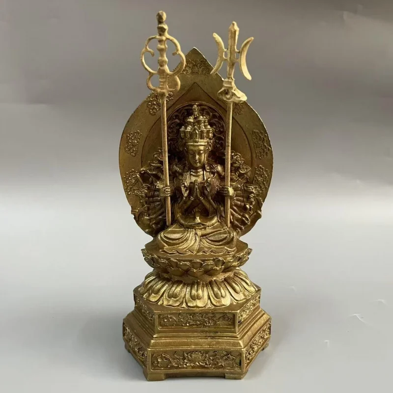 Ancient - Avalokiteshvara Backlit Statue, Home Decoration, Real Buddha Figurine, Sitting on Lotus, Thousand-Armed A