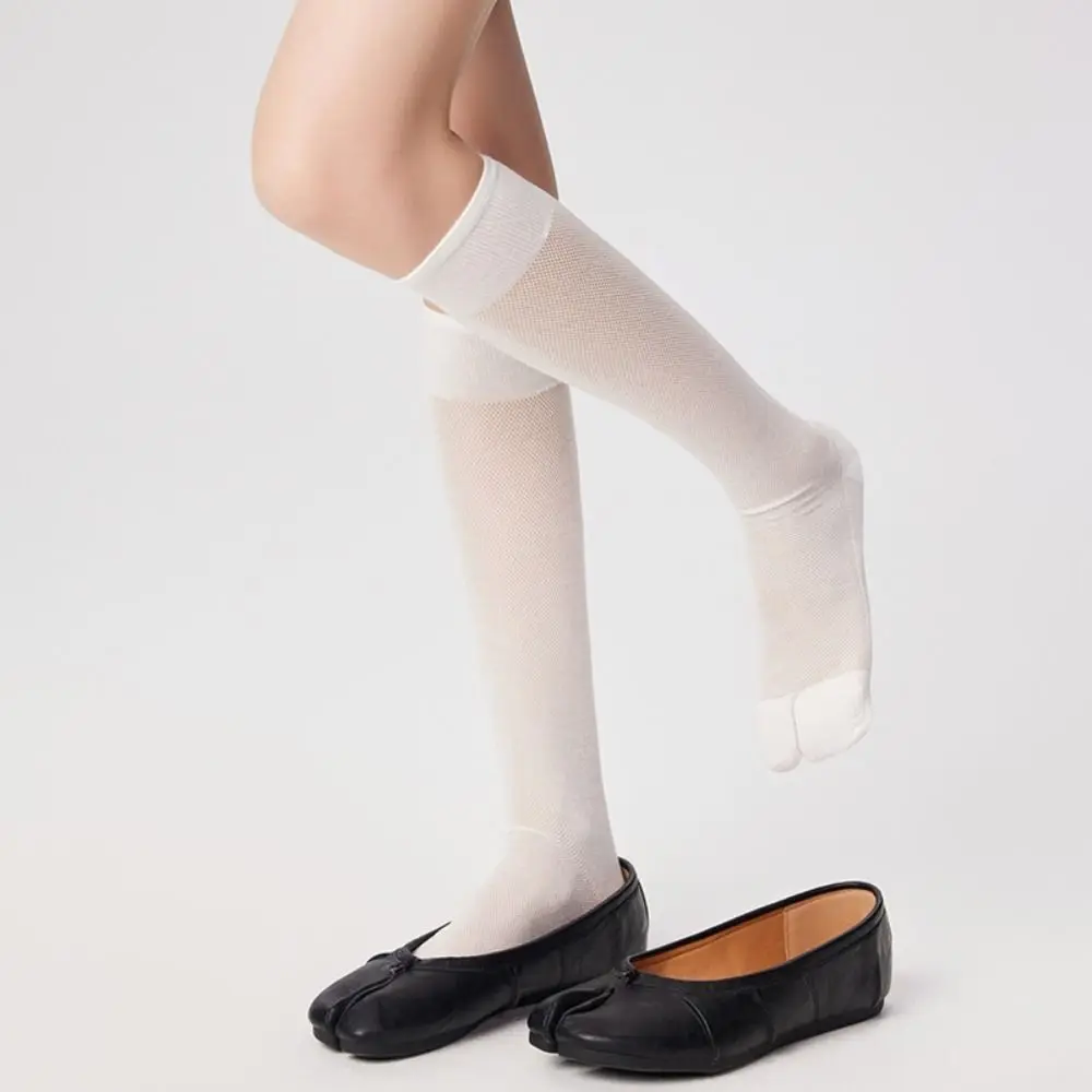 Fashion Solid Color Knee High Stockings Ultra-thin Mesh Ruffle Two Toe Socks JK Hosiery Calf Long Socks Summer