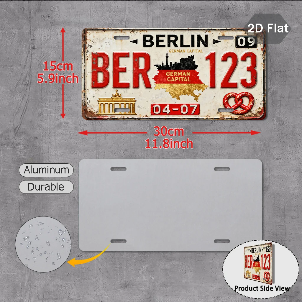 2D Flat 1pc Berlin Germany Capital Sign Vintage European City Sign, Made of Aluminum,Ideal Choice for Germany Enthusiasts