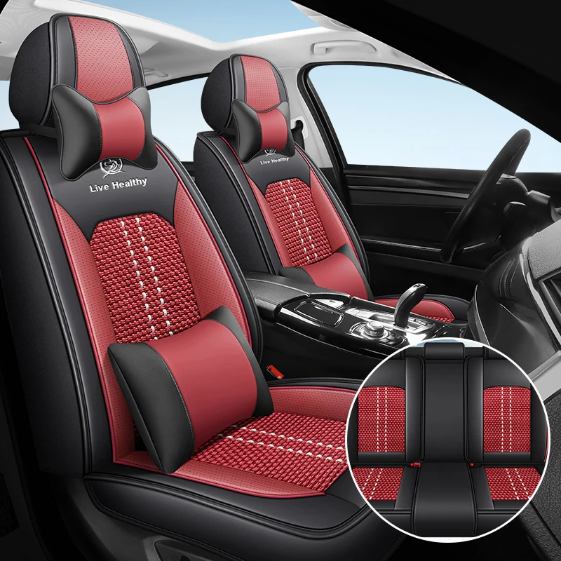 (Luxury Edition) Five Seats in the Car, Equipped with 2 Comfortable Headrests and 2 Soft Lumbar Supports, Luxurious Ice Silk Full-Cover Car Seat Covers, Universal, Refreshing and Breathable, Not Stuffy, Suitable for All Seasons, Easy to Clean and Maintain, Three-Dimensional Design, Fits the Seats Well, Three-Dimensional Wing Support, Enhances Your Driving Experience, Available in Five Colors, Suitable for Various Models Such as Sedans, Suvs, Trucks, Etc