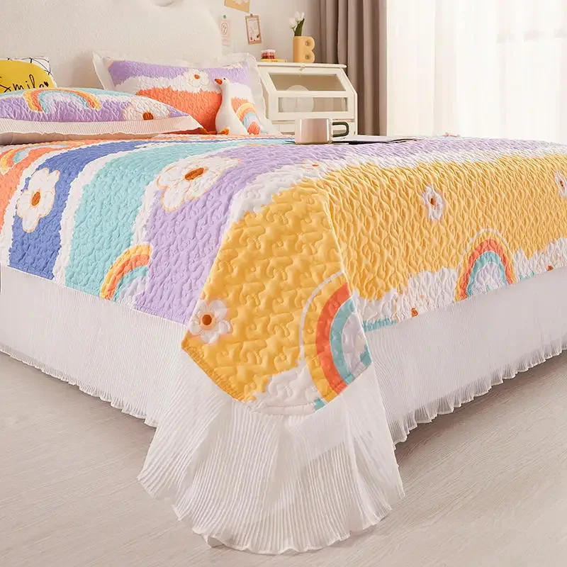 Imagem -06 - Algodão Acolchoado Tampa da Cama Estilo Princesa Chiffon Lace Colcha Dupla Rainha Sandwich Colcha Home Bed Spread Não Incluído Fronha